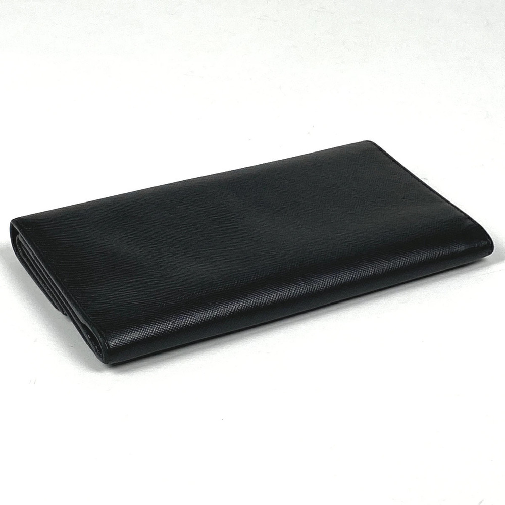 Prada Plate Long Closure Double Leather Nero Wallet Black Snap Black